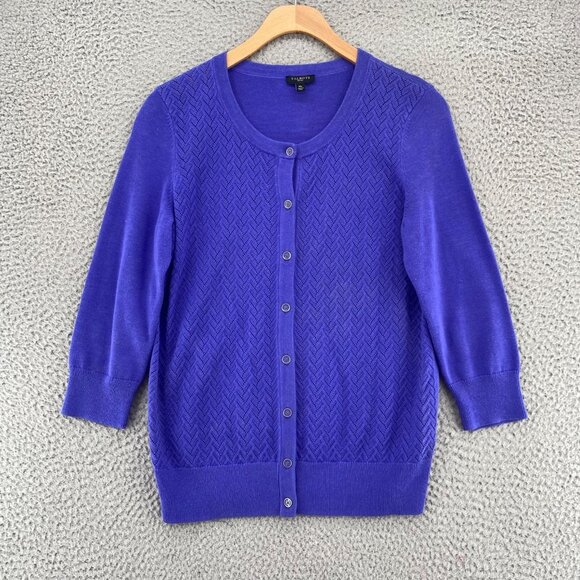 Talbots Sweaters - Talbots Sweater Womens Medium Petite Blue Button Up Cardigan 3/4 Sleeve Stretch